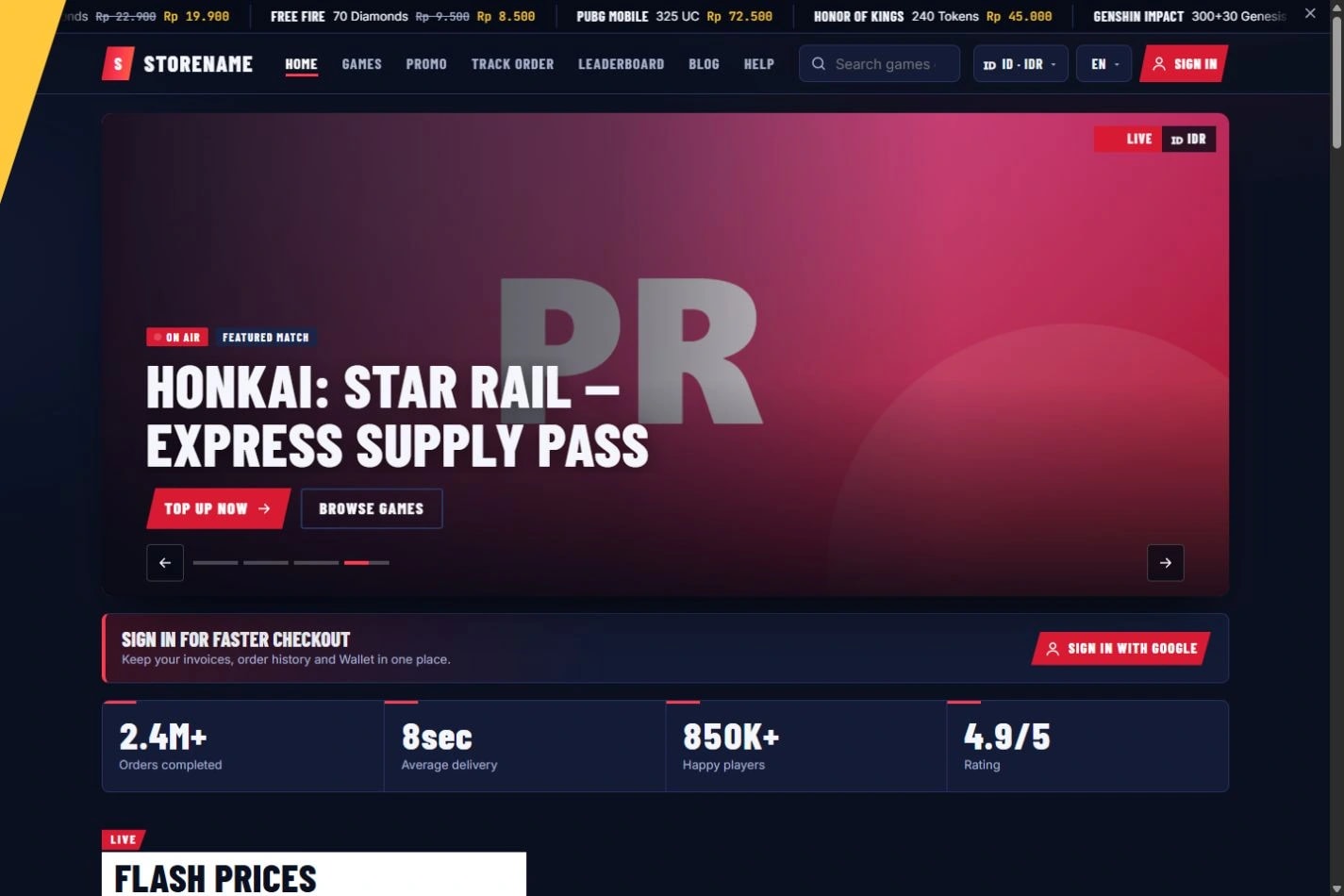Esports Pro · Tampilan toko: Tampilan kompetitif untuk audiens esports.